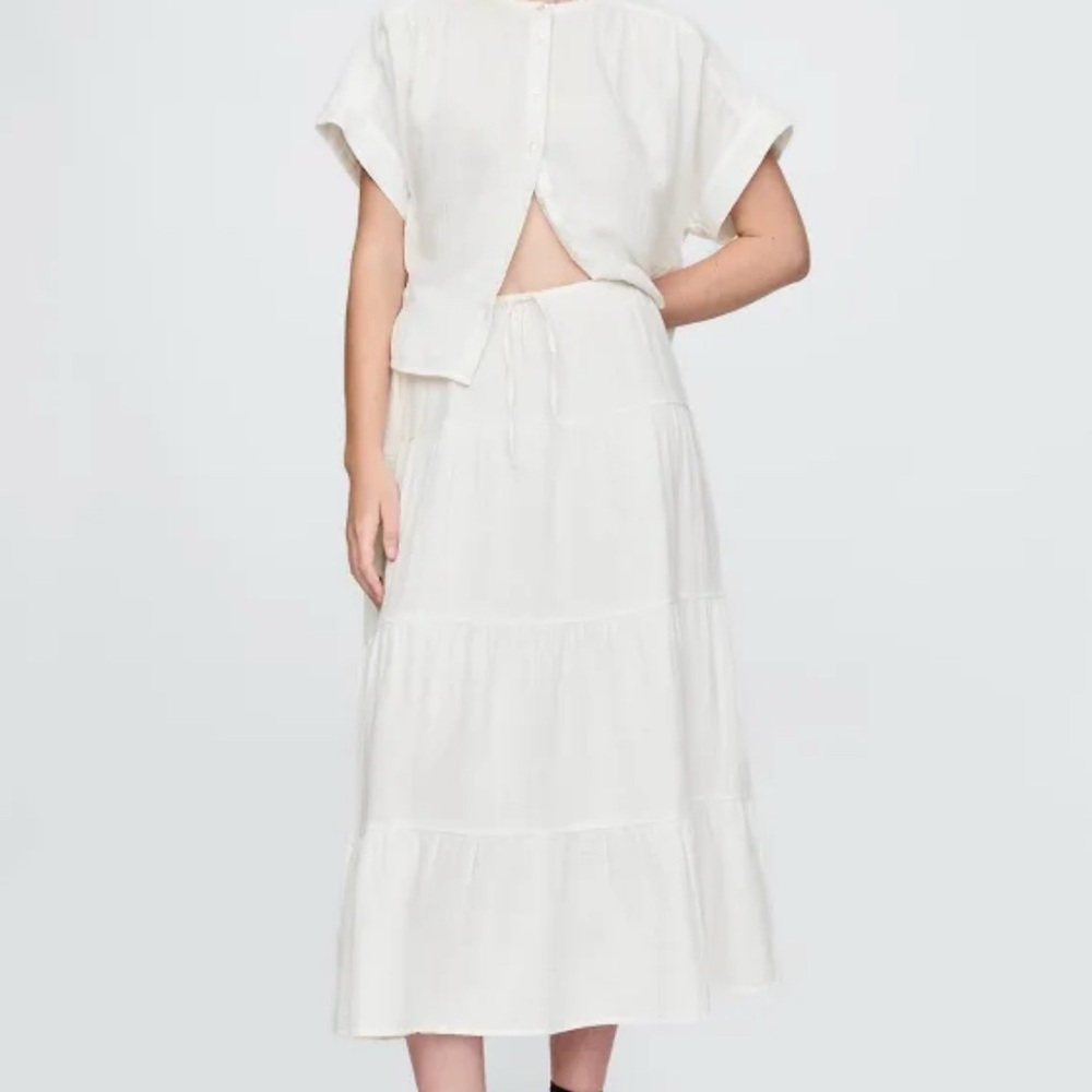 Gap White Tiered Midi Skirt Cotton Gauze